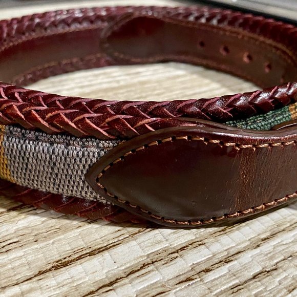Vintage Men Women Unisex Brighton Western Braided Trim Textile Leather Belt  34" - Picture 6 of 11